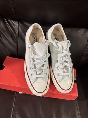 Converse White Low-Top Sneakers with Red Accent
